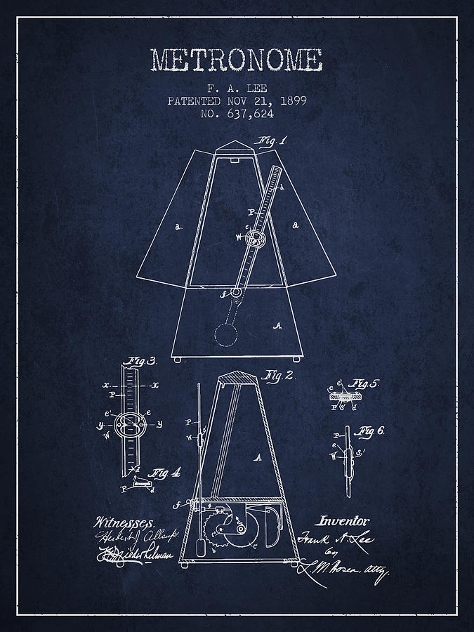 1899 Metronome Patent - Navy Blue Digital Art