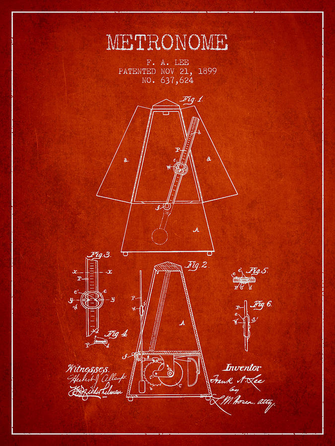 1899 Metronome Patent - Red Digital Art