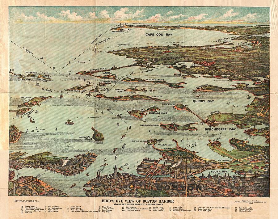 1899 View Map of Boston Harbor from Boston to Cape Cod and Provincetown  Photograph by Paul Fearn