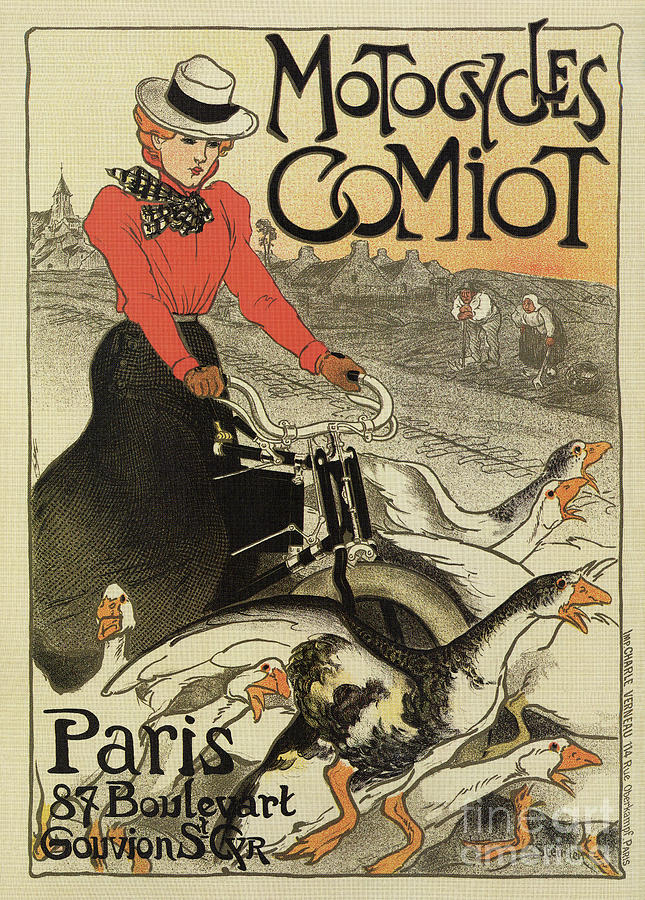  1899 vintage French motorcycle ad by Steinlen #1899 Drawing by Heidi De Leeuw