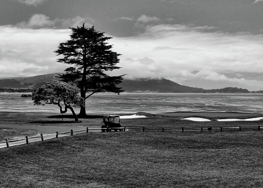 18th at Pebble Beach Horizontal Black and White Photograph by Judy Vincent