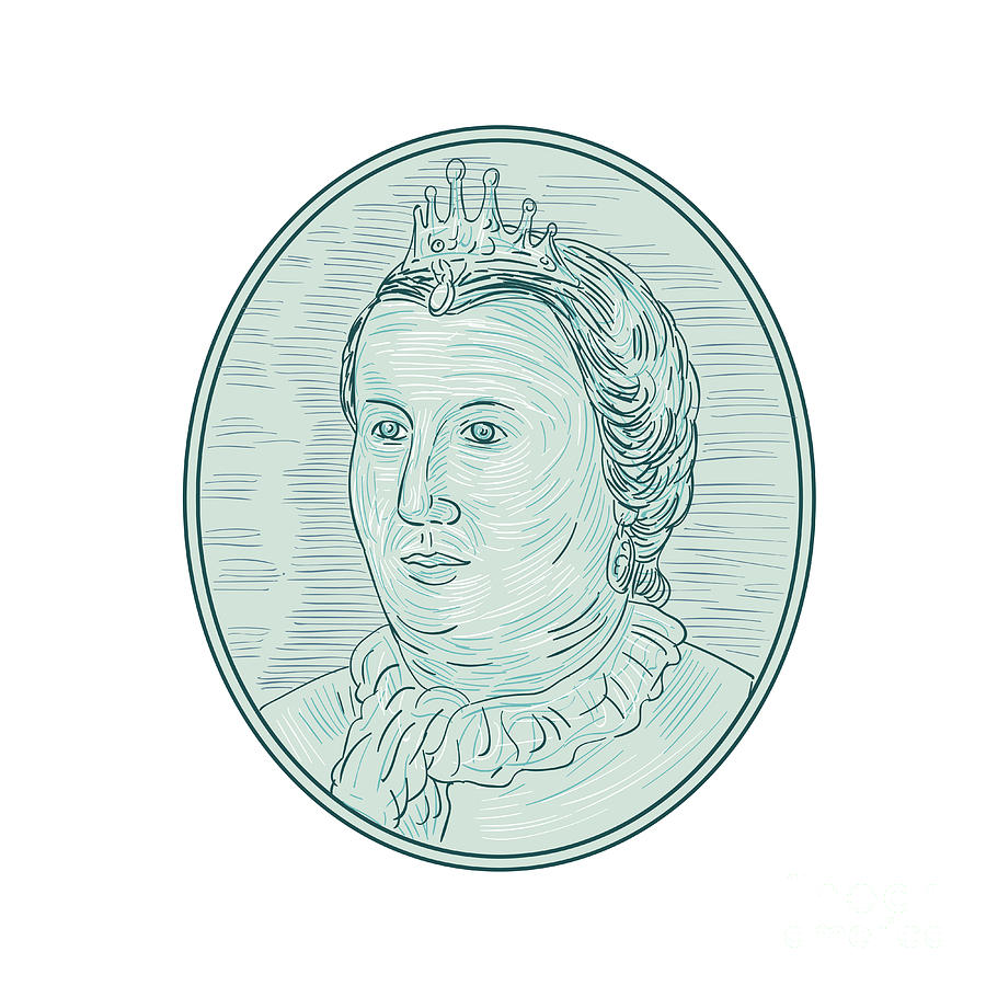 Queen Digital Art - 18th Century European Empress Bust Oval Drawing by Aloysius Patrimonio