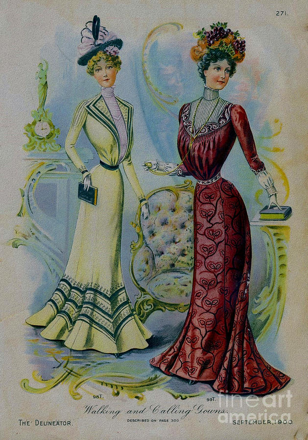19 century ladies fashion The Delineator Walking and Calling Gowns Painting by Vintage Collectables