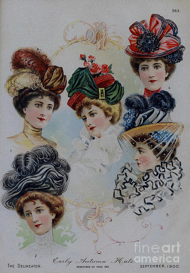 19 century ladies Hats The Delineator Early Autumn Hats Painting by Vintage Collectables