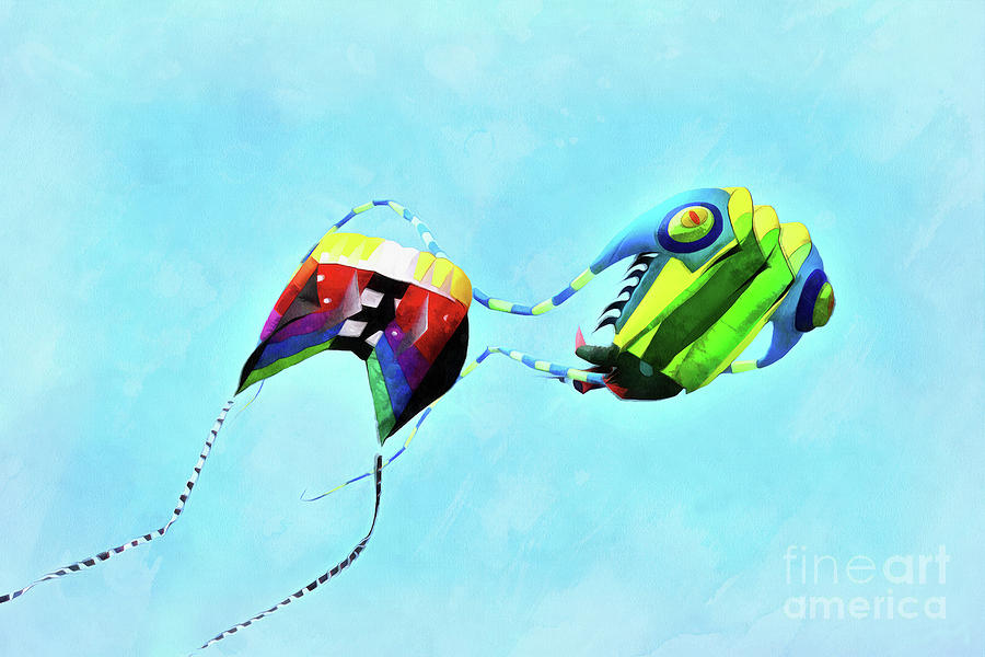Kites flying during Kite festival #19 Painting by George Atsametakis