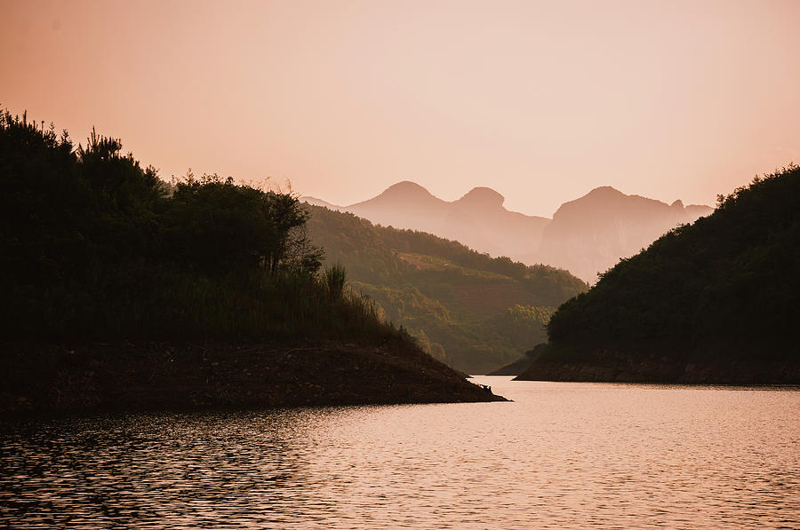 The mountains and lake scenery in sunset #19 Photograph by Carl Ning