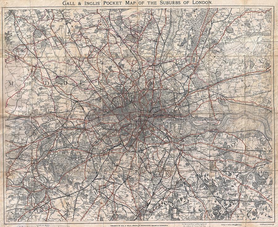 1900 Gall and Inglis Map of London and Environs Photograph by Paul Fearn