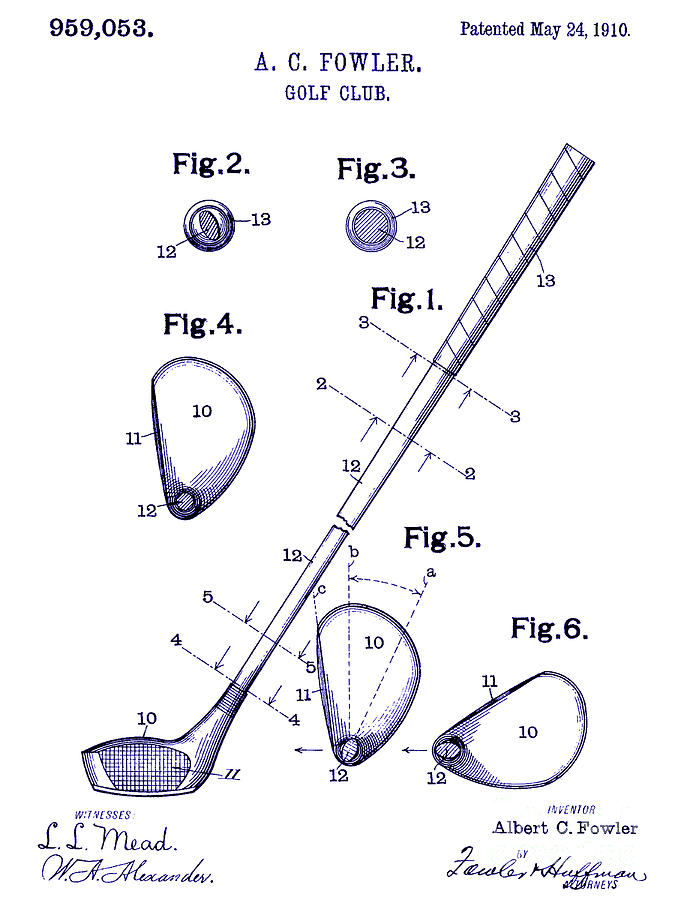 1910 Golf Club Patent Blueprint Photograph by Jon Neidert