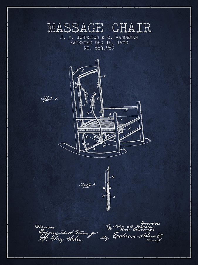 Vintage Digital Art - 1900 Massage Chair patent - Navy Blue by Aged Pixel