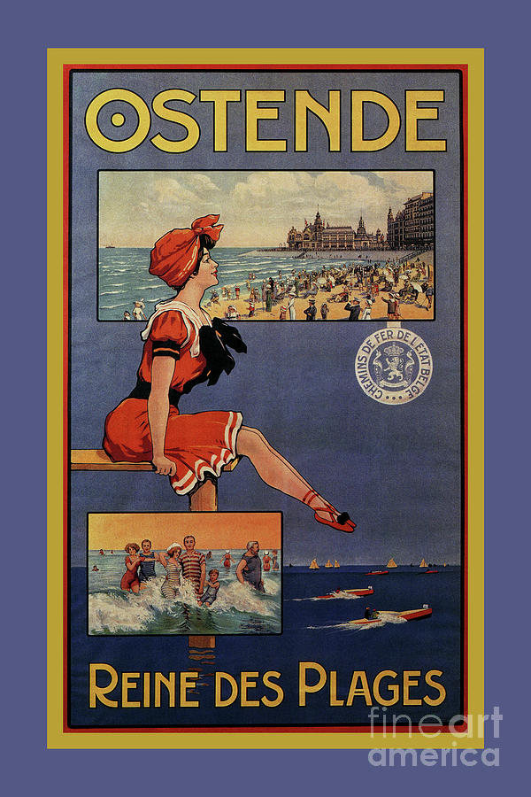 1900 Ostend bathing beauty Drawing by Heidi De Leeuw