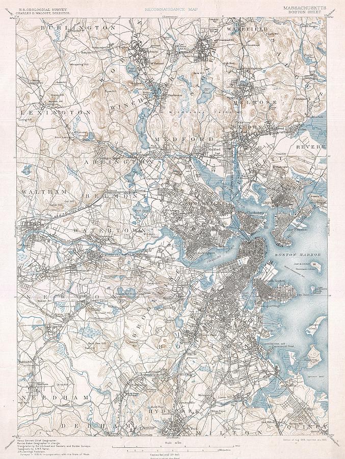 1900 US Geological Survey of Boston and Vicinity Massachusetts Photograph by Paul Fearn