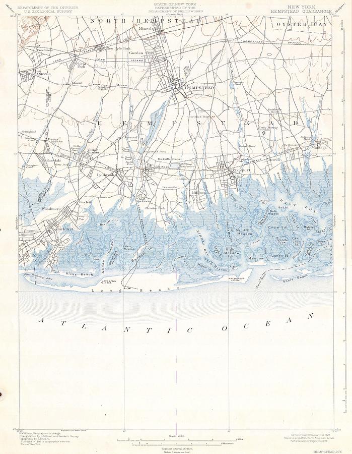 1900 USGS Map of Hempstead Long Beach Long Island New York  Photograph by Paul Fearn