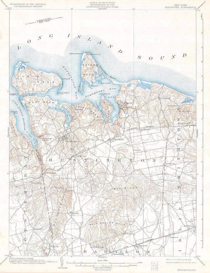 1900 USGS Map of Huntington and Northport Long Island New York  Photograph by Paul Fearn