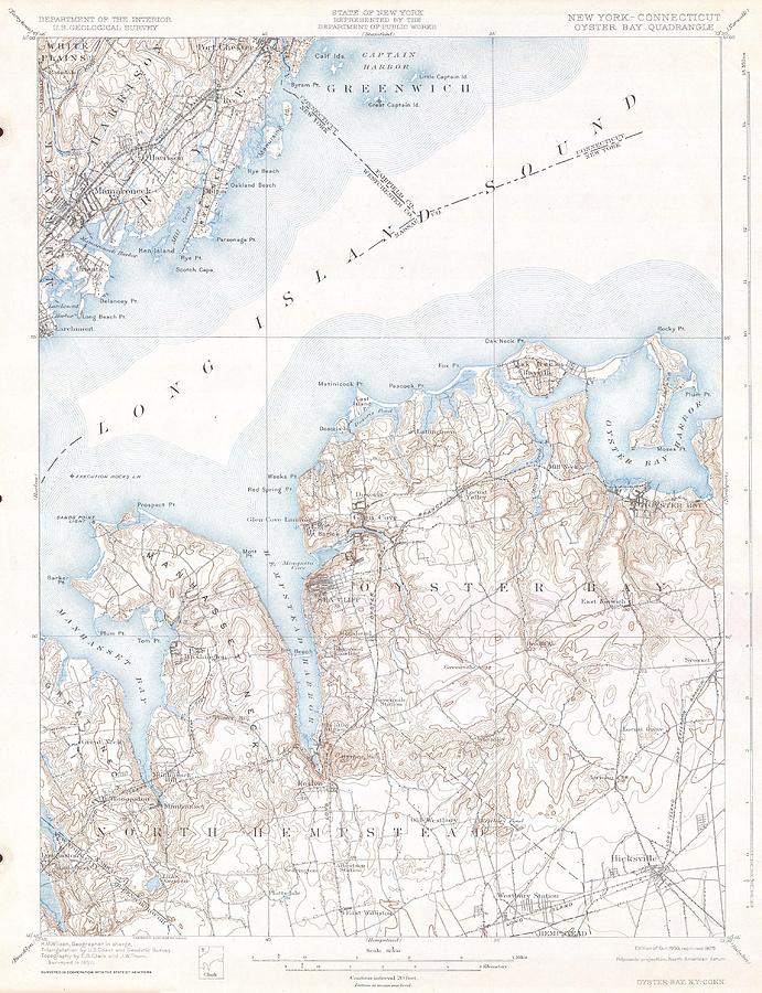 1900 USGS Map of Oyster Bay Long Island New York  Photograph by Paul Fearn