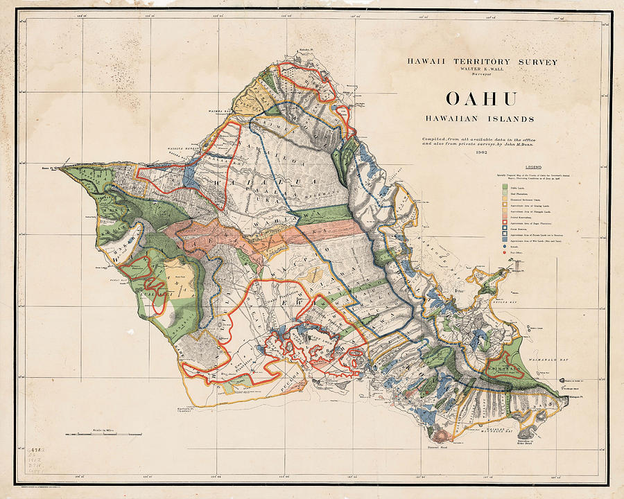 1900s Historical Oahu Map in Color Digital Art by Toby McGuire