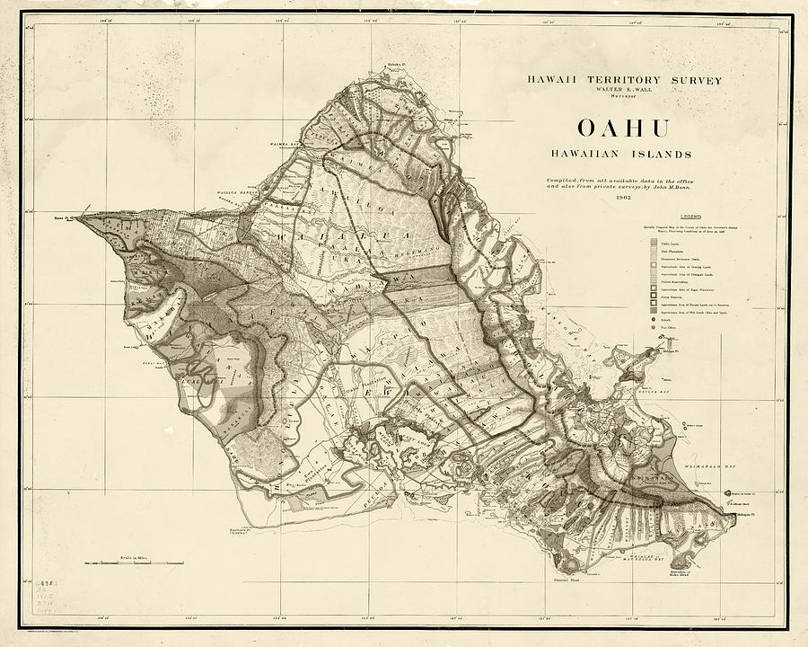 1900s Historical Oahu Map in Sepia Photograph by Toby McGuire