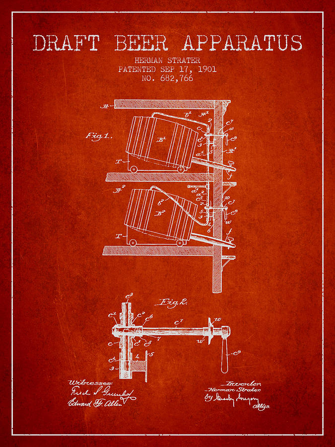 1901 Draft Beer Apparatus - Red Digital Art