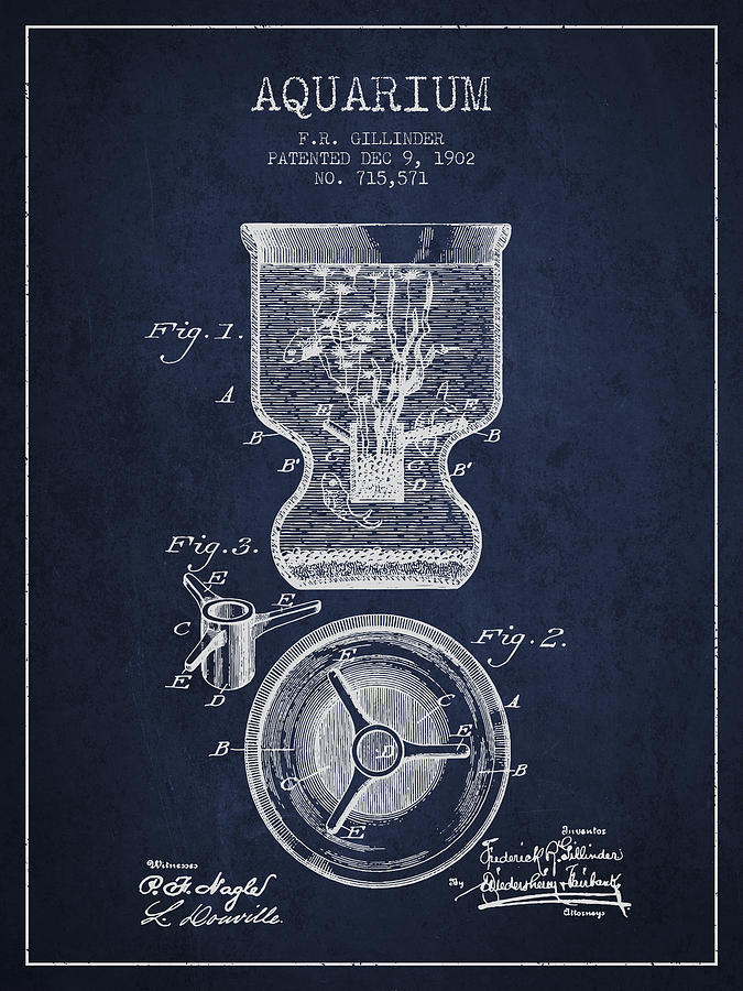 Fish Digital Art - 1902 Aquarium Patent - Navy Blue by Aged Pixel