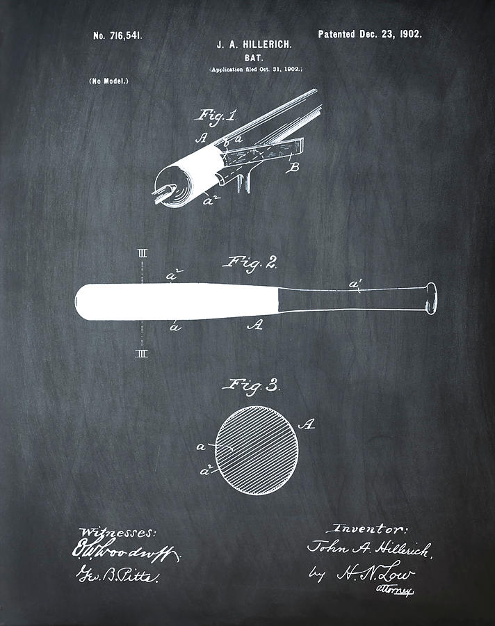 Baseball Photograph - 1902 Baseball Bat Patent in Chalk by Bill Cannon