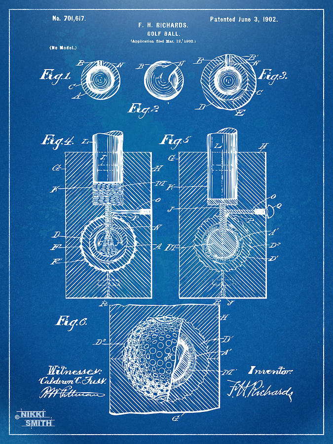 1902 Golf Ball Patent Artwork - Blueprint Digital Art by Nikki Marie Smith