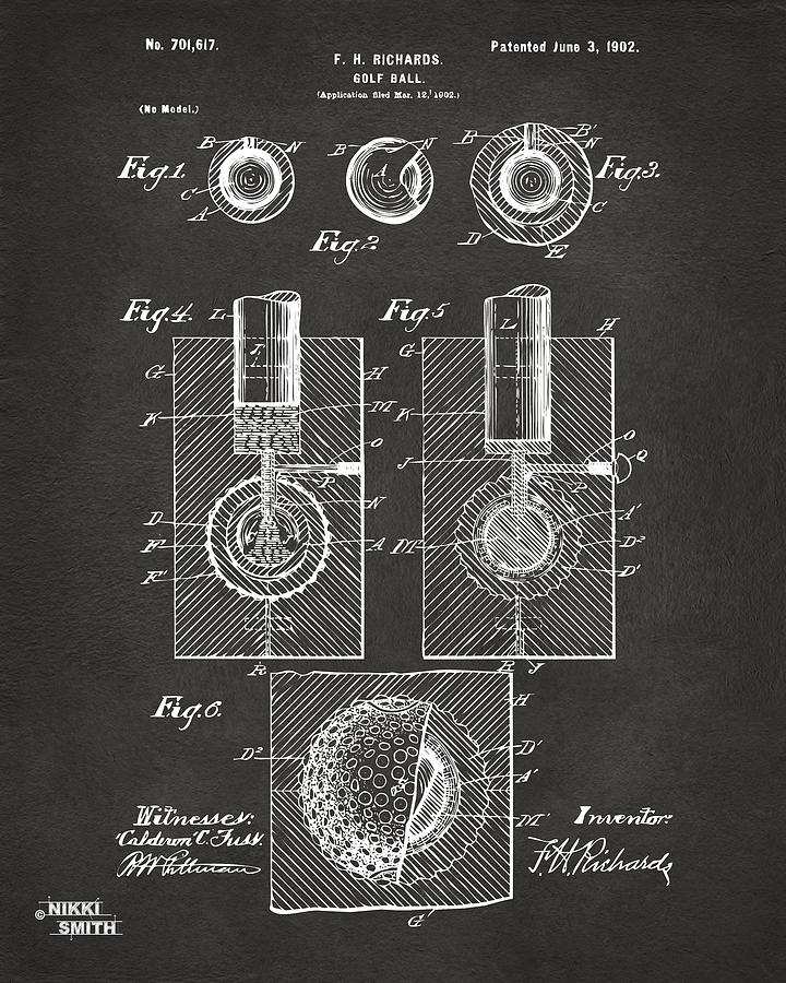 1902 Golf Ball Patent Artwork - Gray Digital Art by Nikki Marie Smith