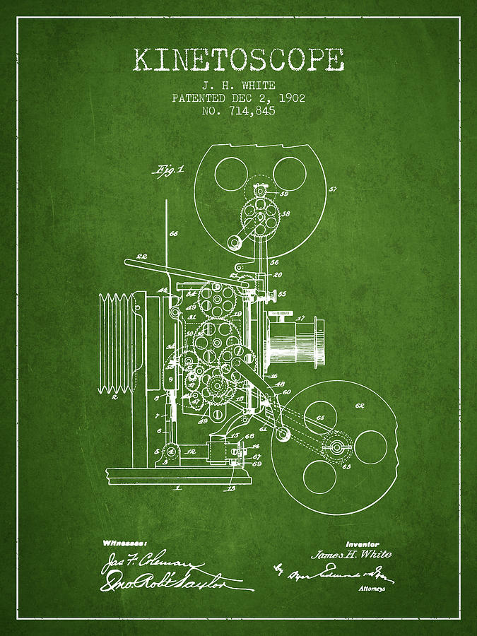 Vintage Digital Art - 1902 Kinetoscope Patent - Green by Aged Pixel