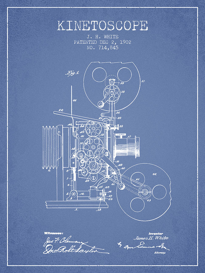 Vintage Digital Art - 1902 Kinetoscope Patent - Light Blue by Aged Pixel