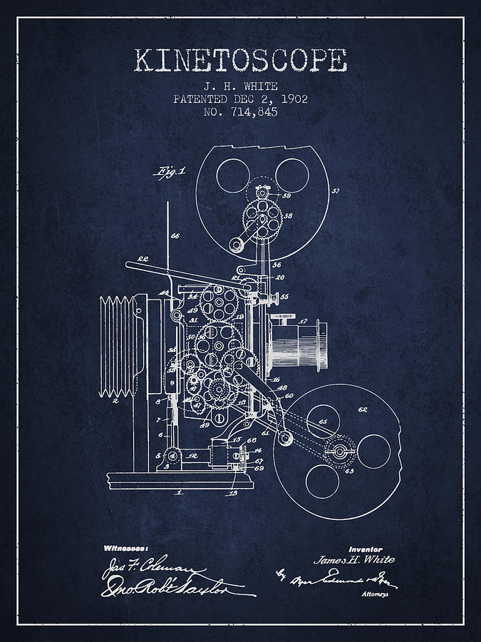 Vintage Digital Art - 1902 Kinetoscope Patent - Navy Blue by Aged Pixel