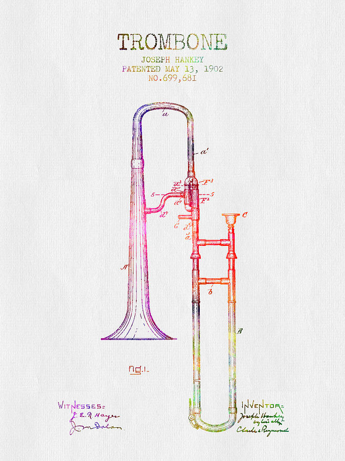 1902 Trombone Patent - Color Digital Art