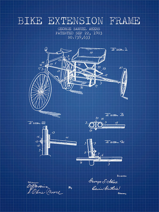 1903 Bike Extension Frame Patent - Blueprint Digital Art