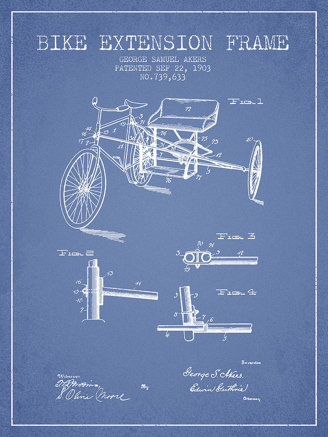 1903 Bike Extension Frame Patent - Light Blue Digital Art