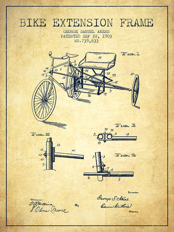 1903 Bike Extension Frame Patent - Vintage Digital Art