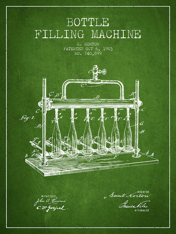 1903 Bottle Filling Machine Patent - Green Digital Art