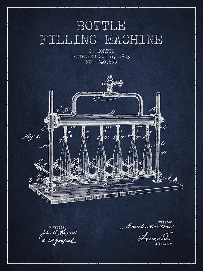 1903 Bottle Filling Machine Patent - Navy Blue Digital Art