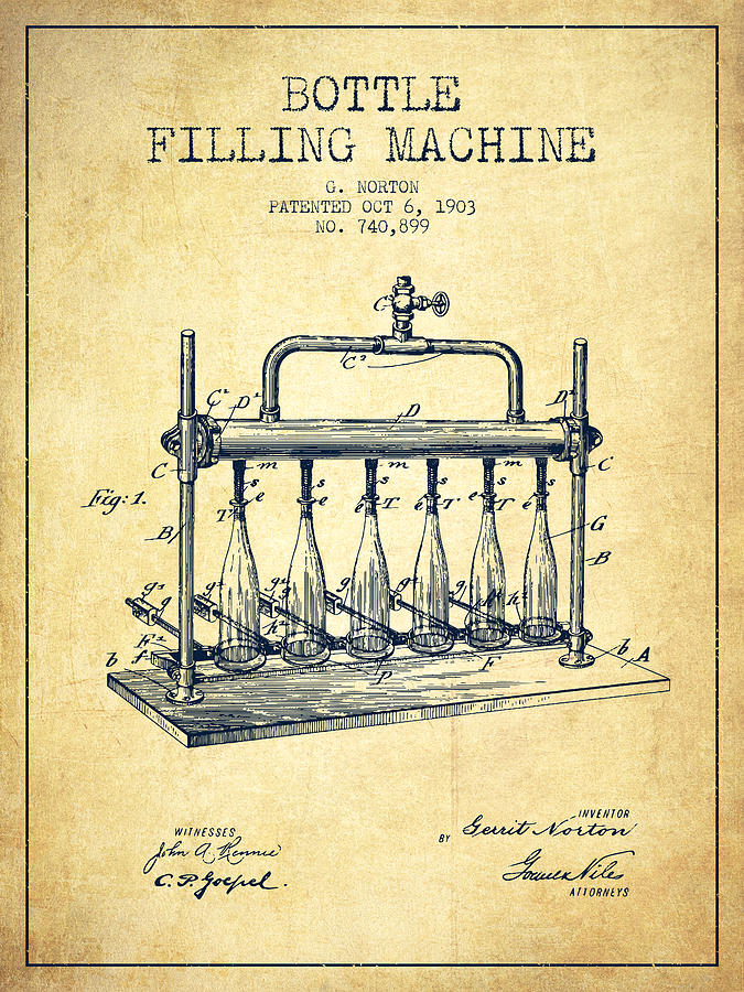 1903 Bottle Filling Machine Patent - Vintage Digital Art