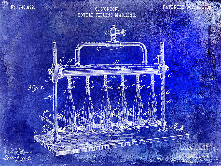 1903 Bottle Filling Patent Blue Photograph by Jon Neidert