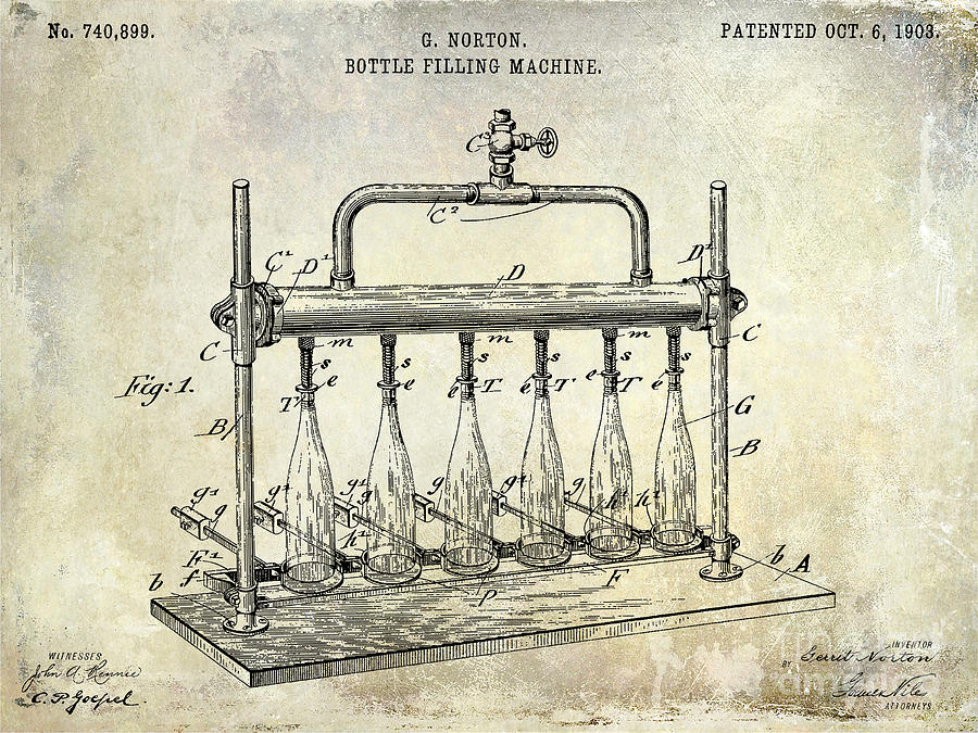 1903 Bottle Filling Patent Photograph by Jon Neidert