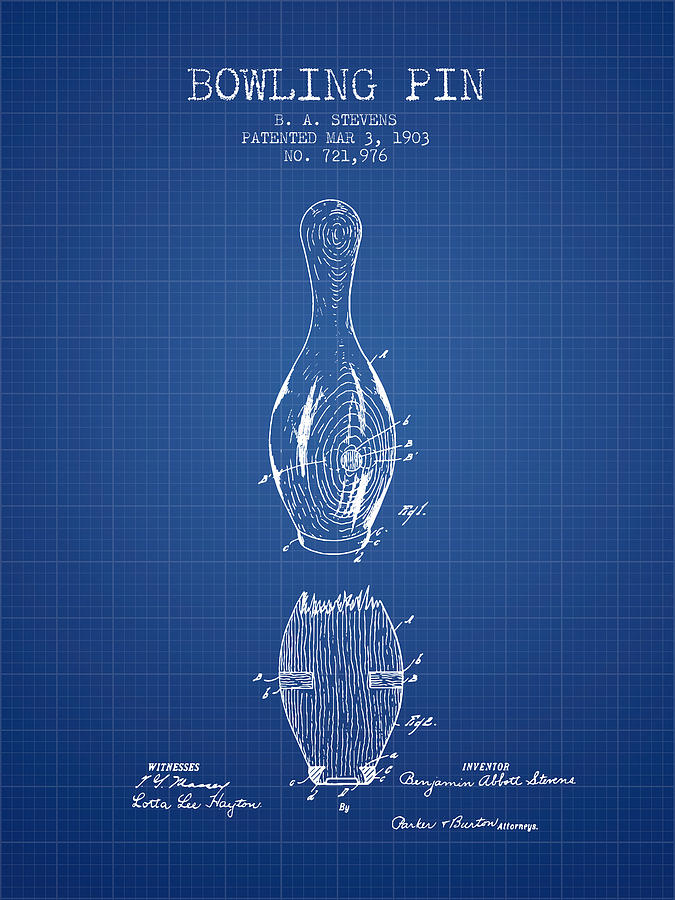 Bowl Digital Art - 1903 Bowling Pin Patent - Blueprint by Aged Pixel