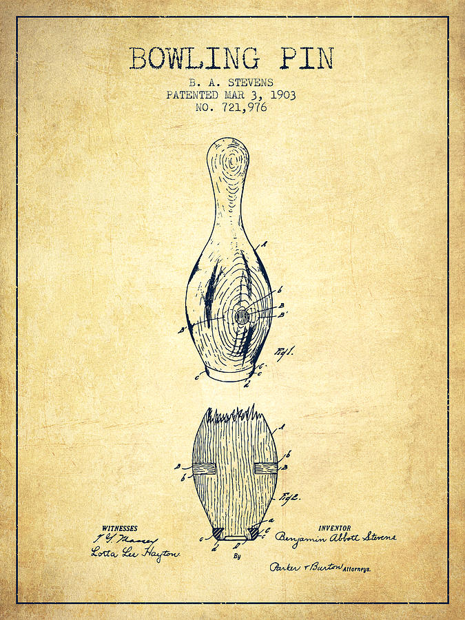 Bowl Digital Art - 1903 Bowling Pin Patent - Vintage by Aged Pixel