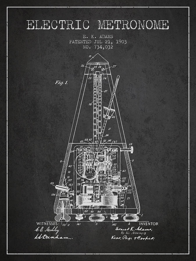1903 Electric Metronome Patent - Charcoal Digital Art