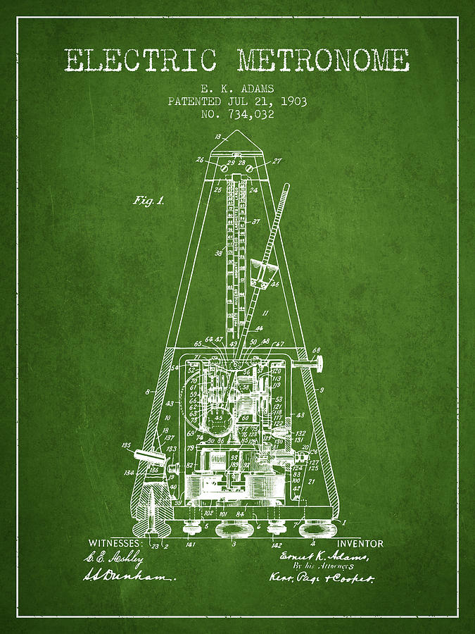 1903 Electric Metronome Patent - Green Digital Art