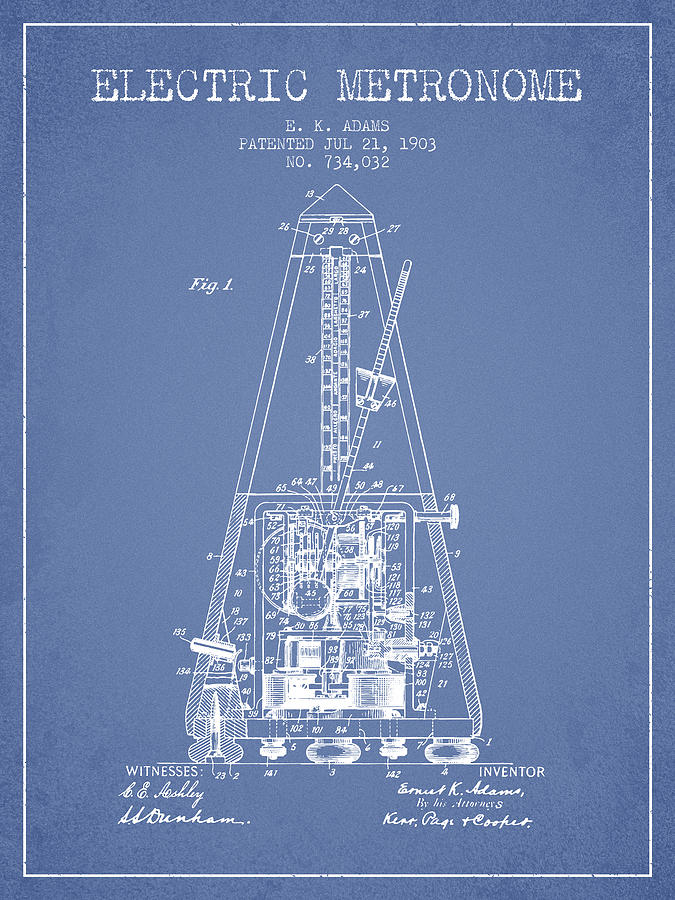 1903 Electric Metronome Patent - Light Blue Digital Art