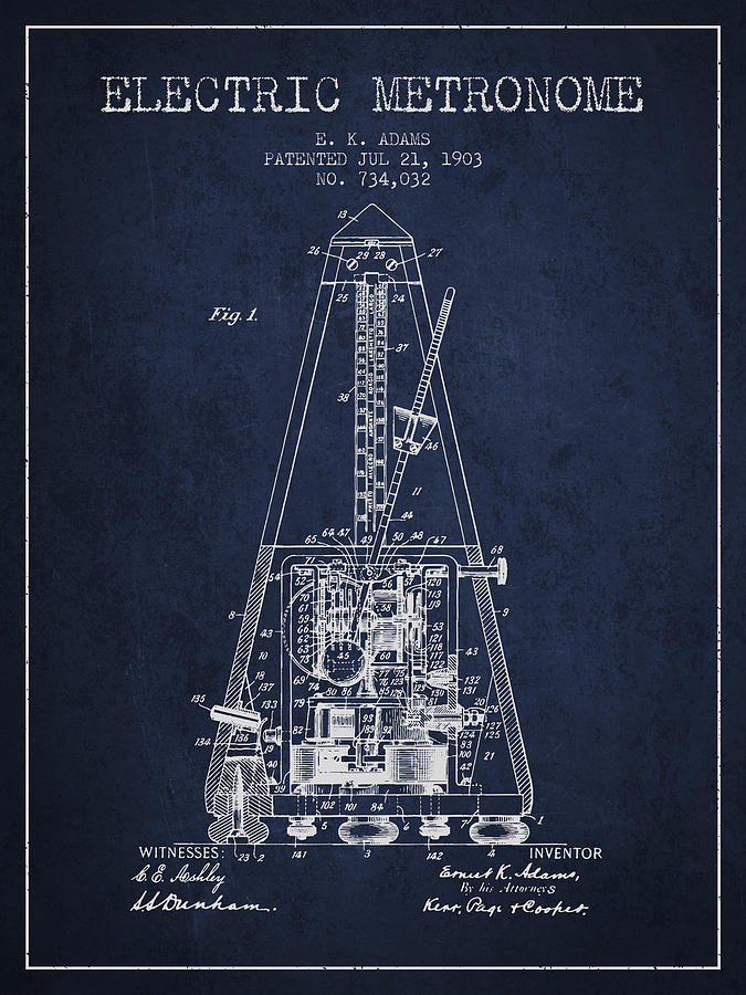 1903 Electric Metronome Patent - Navy Blue Digital Art