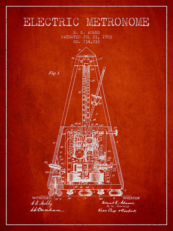 1903 Electric Metronome Patent - Red Digital Art