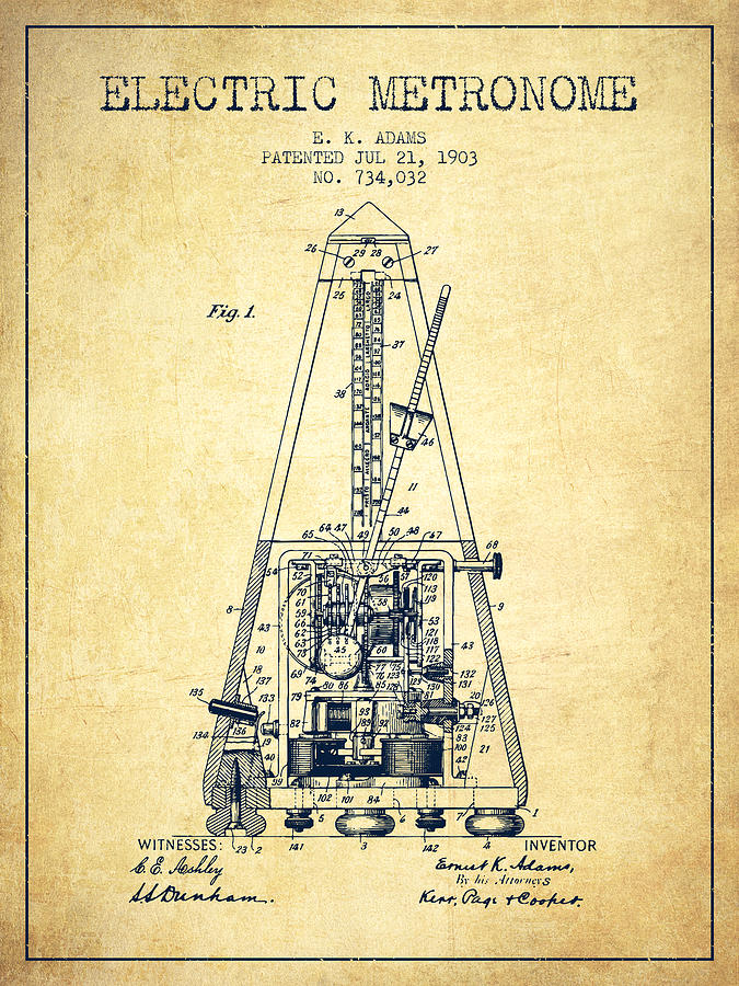 1903 Electric Metronome Patent - Vintage Digital Art