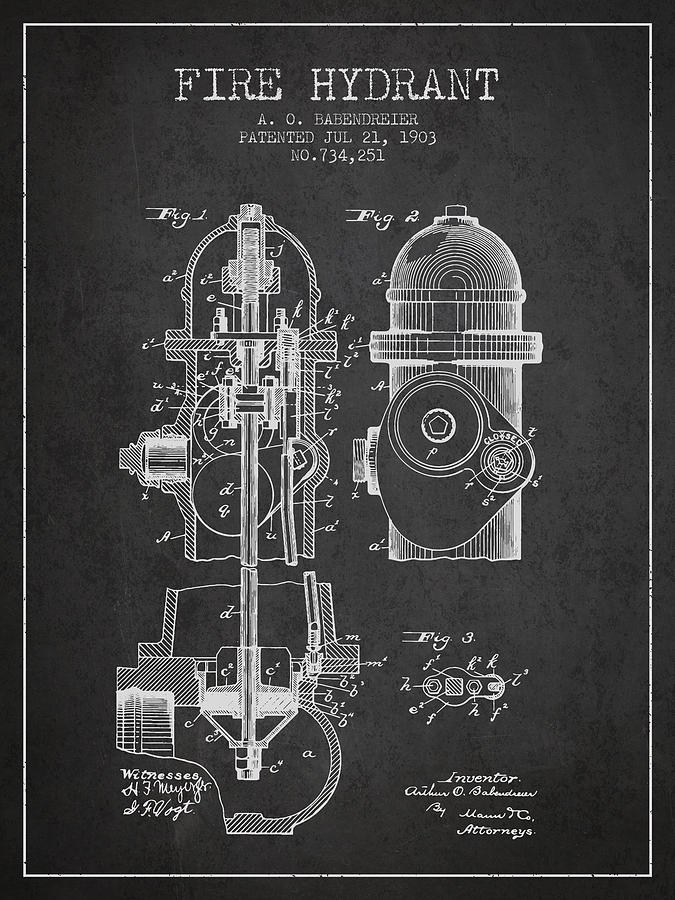 Vintage Photograph - 1903 Fire Hydrant Patent - charcoal by Aged Pixel