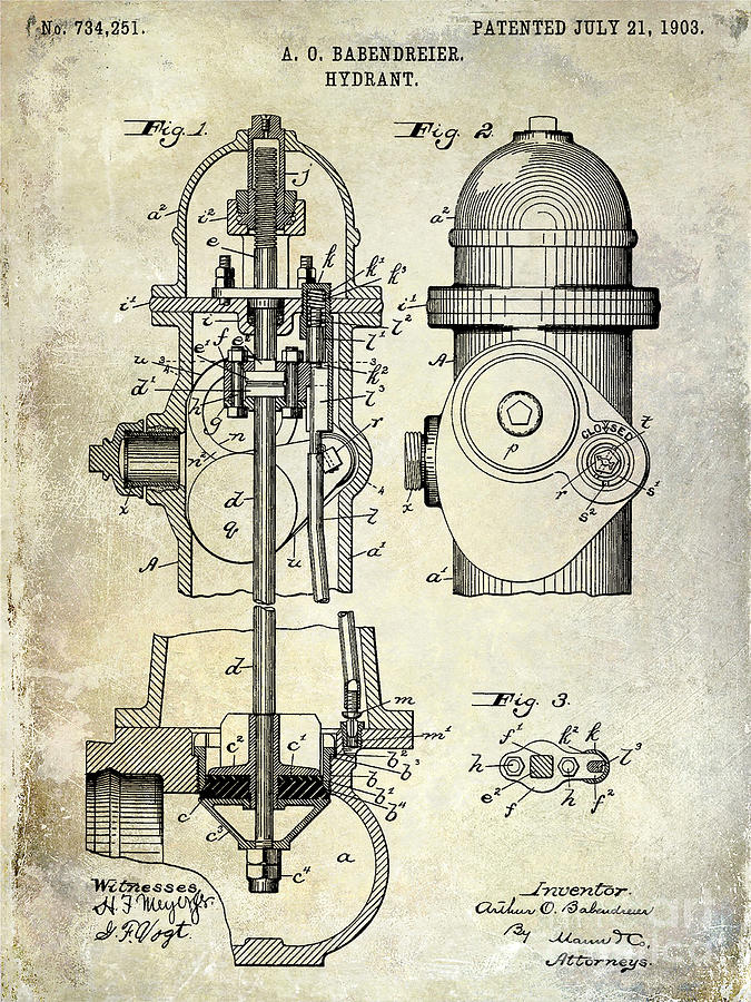 Fire Hydrant Photograph - 1903 Fire Hydrant Patent  by Jon Neidert