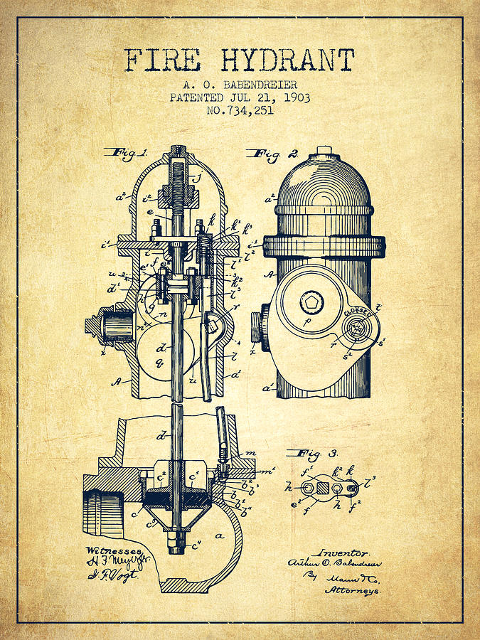 Vintage Digital Art - 1903 Fire Hydrant Patent - vintage by Aged Pixel