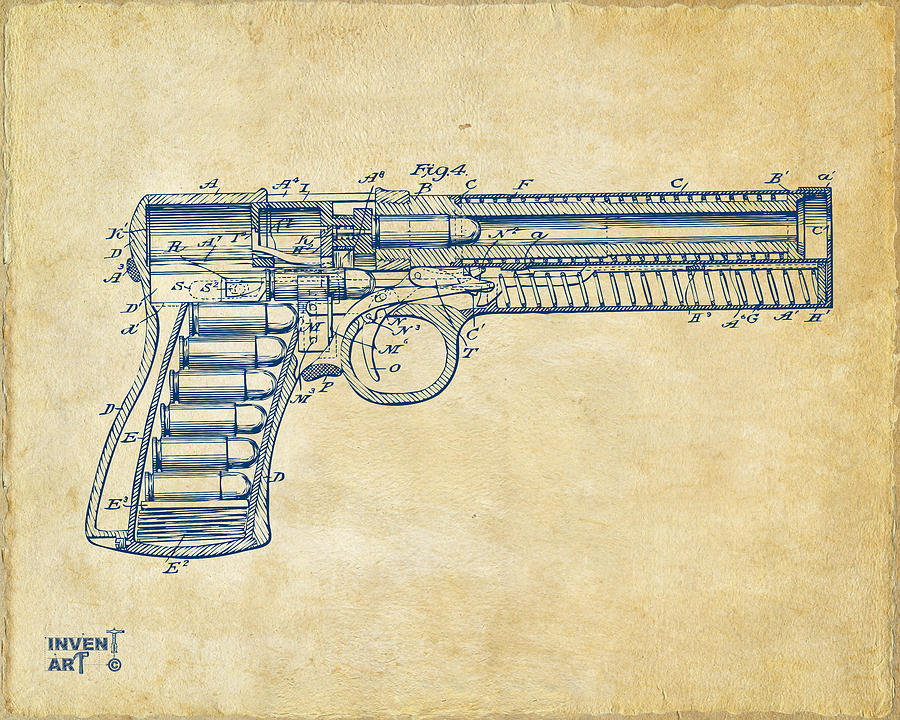 1903 McClean Pistol Patent Minimal - Vintage Digital Art by Nikki Marie Smith