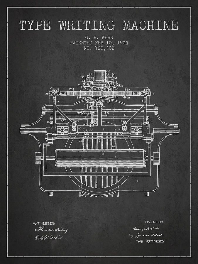 Vintage Digital Art - 1903 Type writing machine patent - Charcoal by Aged Pixel
